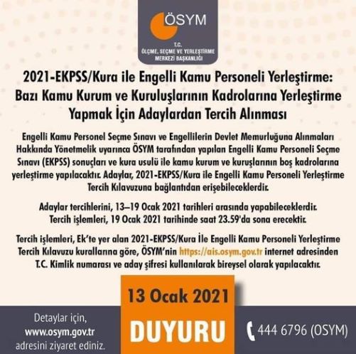 2021 -EKPSS  KURA İLE ENGELLİ KAMU YERLEŞTİRME